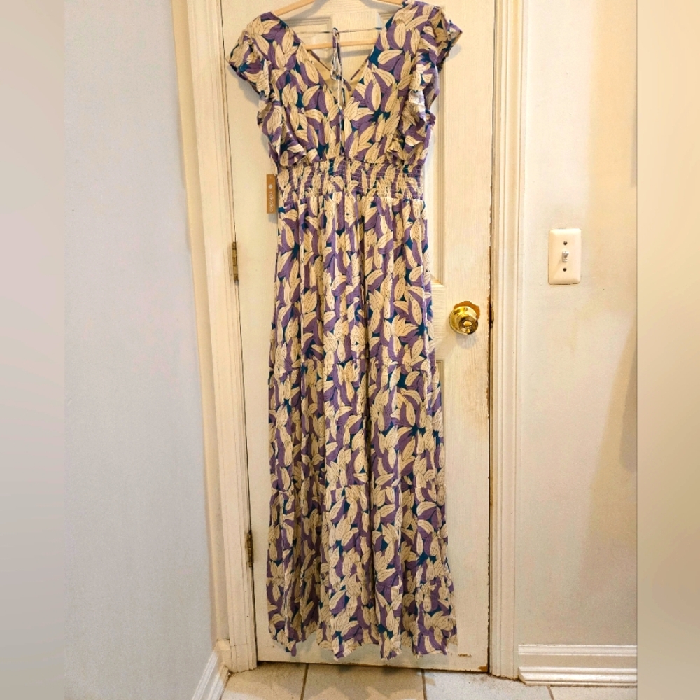 Rokoko Blue V-Neck Sundress with Flutter Sleeves Large - Picture 4 of 10